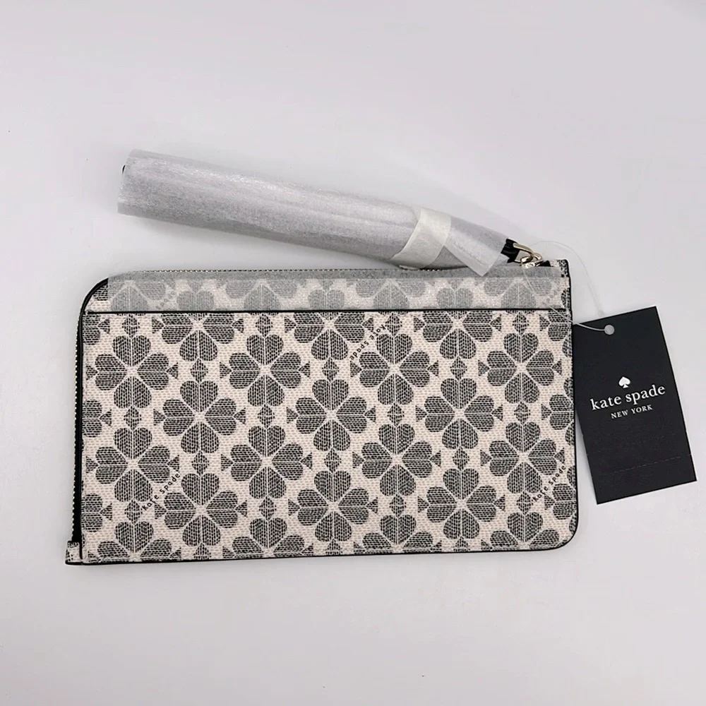 Kate Spade Lucy Spade Flower Medium L-zip Wristlet Black Multi
